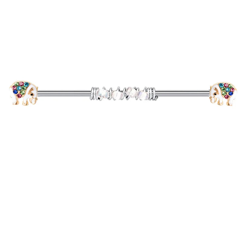 Stainless Steel Cat Barbell 14G Crystal Industrial Piercing CZ Earring