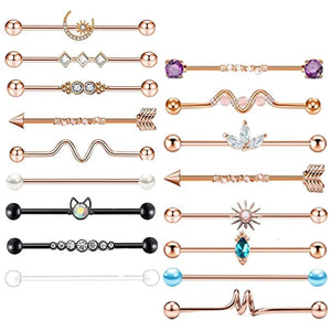 Stainless Steel Cat Barbell 14G Crystal Industrial Piercing CZ Earring