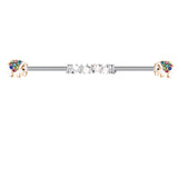 Stainless Steel Cat Barbell 14G Crystal Industrial Piercing CZ Earring
