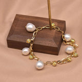 Women Baroque Pearl Bracelet Adjustable Chain Bangle Wedding Party Jewelry