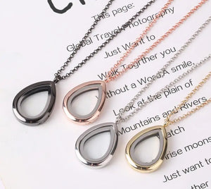 Water Drop Teardrop Floating Locket Necklace with Chains Glass Magnetic Pendant