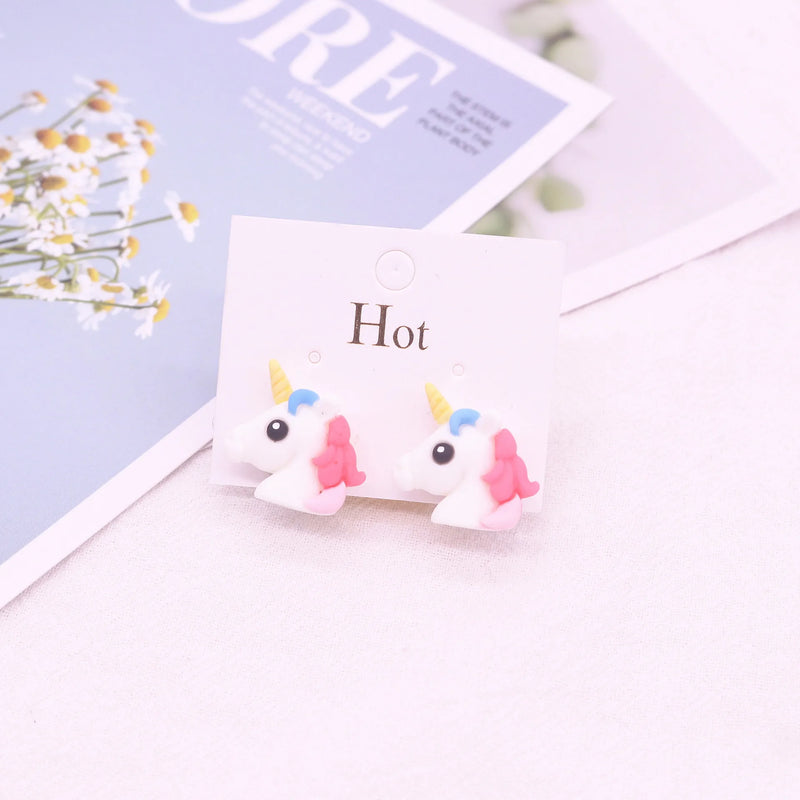 Rainbow Flower Unicorn Clip On Earrings for Girls Kids