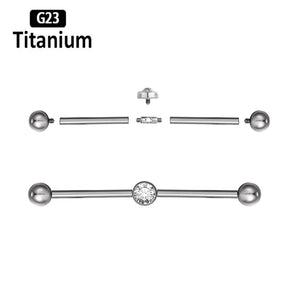 Titanium Tragus Piercing Vertical Barbell CZ Zircon 14G