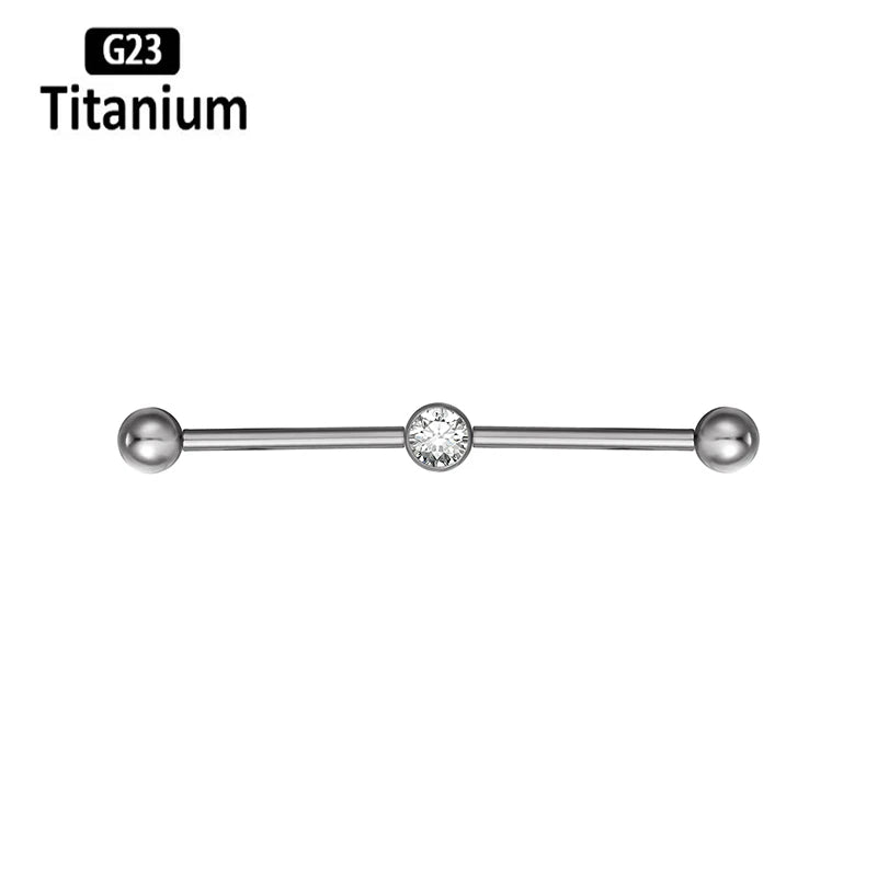 Titanium Tragus Piercing Vertical Barbell CZ Zircon 14G