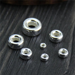 100% 925 Sterling Silver Wheel Spacer Beads 3-10mm Big Hole Flat Round Bracelets