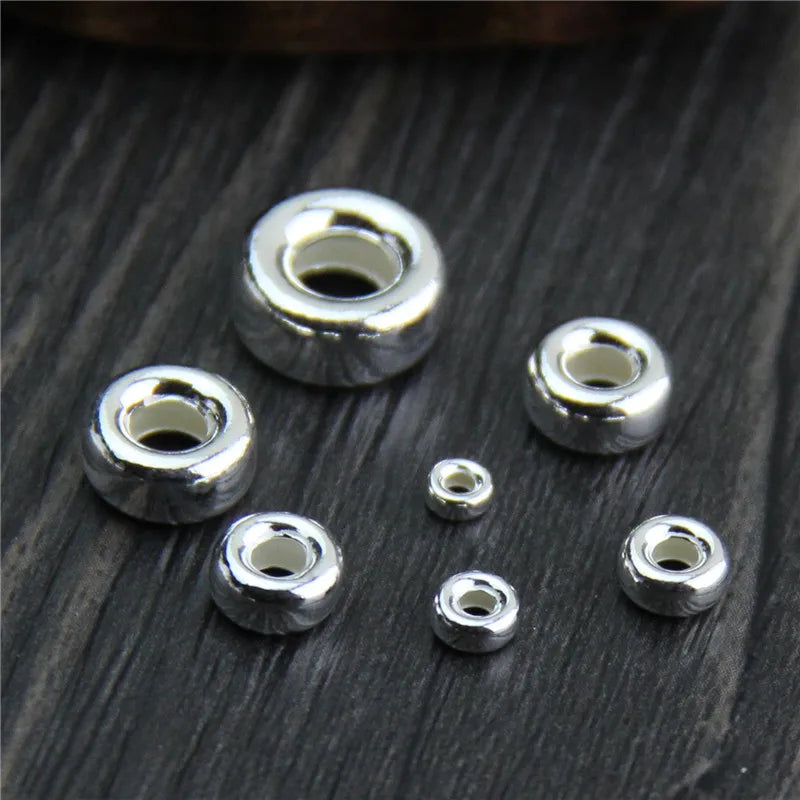 100% 925 Sterling Silver Wheel Spacer Beads 3-10mm Big Hole Flat Round Bracelets