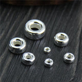 100% 925 Sterling Silver Wheel Spacer Beads 3-10mm Big Hole Flat Round Bracelets