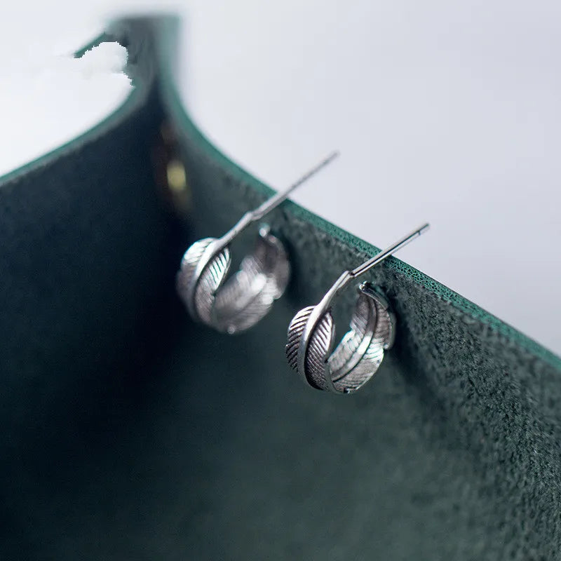925 Silver Bird Feather /Angle Wings Leaf Stud Earrings