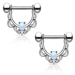 14G Opal Nipple Piercing Straight Rod Nipple Ring Body Jewelry
