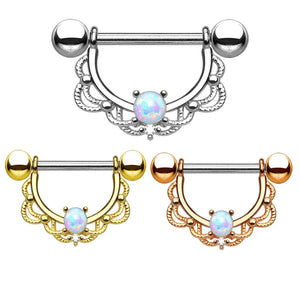 14G Opal Nipple Piercing Straight Rod Nipple Ring Body Jewelry
