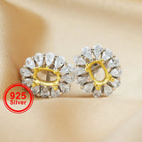 Solid 925 Silver Oval Stud Earrings Setting DIY Supplies