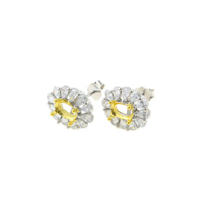 Solid 925 Silver Oval Stud Earrings Setting DIY Supplies