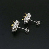 Solid 925 Silver Oval Stud Earrings Setting DIY Supplies