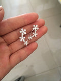 925 Silver CZ Star Flower Ear Climber Earrings