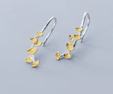 925 Sterling Silver Golden Ginkgo Leaf Dangle Earrings GTLE2557