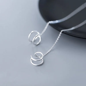 925 Sterling Silver Open Double Rows Circle Threader Earrings