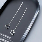 925 Sterling Silver Open Double Rows Circle Threader Earrings