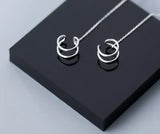 925 Sterling Silver Open Double Rows Circle Threader Earrings