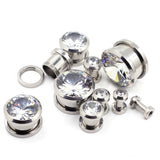CZ Ear Tunnel Stainless Steel Plugs Gem Gauges Body Piercing 3-25mm