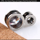 CZ Ear Tunnel Stainless Steel Plugs Gem Gauges Body Piercing 3-25mm