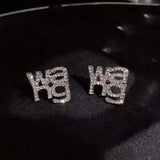 Punk Crystal Wang Letter Earrings Rhinestone Dangle Jewelry