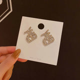 Punk Crystal Wang Letter Earrings Rhinestone Dangle Jewelry