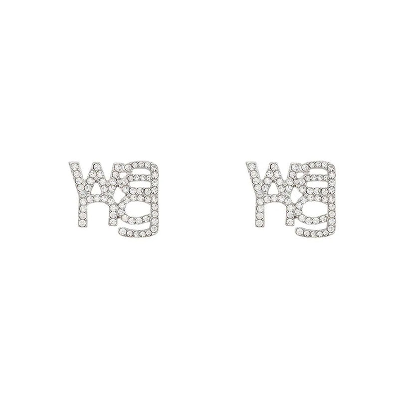 Punk Crystal Wang Letter Earrings Rhinestone Dangle Jewelry