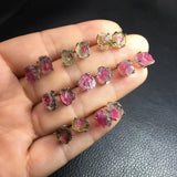 Fengbaowu Watermelon Tourmaline Earrings 925 Silver Crystal Jewelry