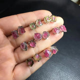 Fengbaowu Watermelon Tourmaline Earrings 925 Silver Crystal Jewelry