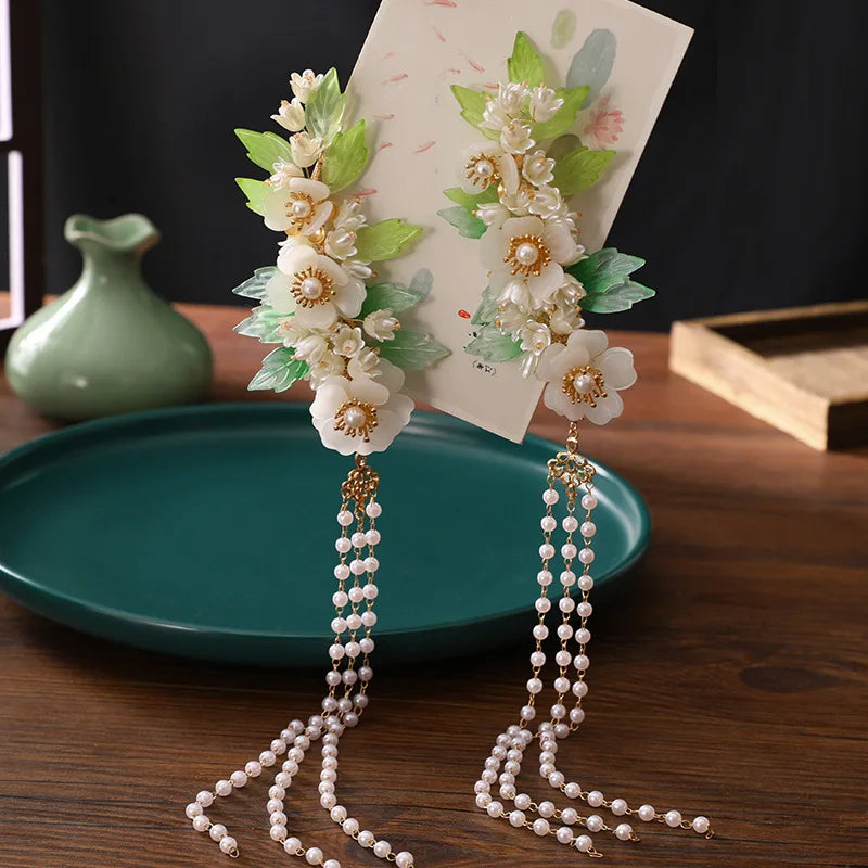 Floral Hair Clips Chinese Style Fringe Hairpin Girls Hanfu Party Barrettes