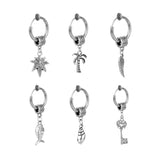 Kpop Feather Cross Dangle Earrings Geometric Punk Stainless Steel Hoop Tassel