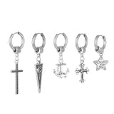 Kpop Feather Cross Dangle Earrings Geometric Punk Stainless Steel Hoop Tassel