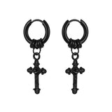 Kpop Feather Cross Dangle Earrings Geometric Punk Stainless Steel Hoop Tassel