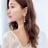 Bowknot Earrings Drop Pearl Shine Korea Silver Needle Earrings