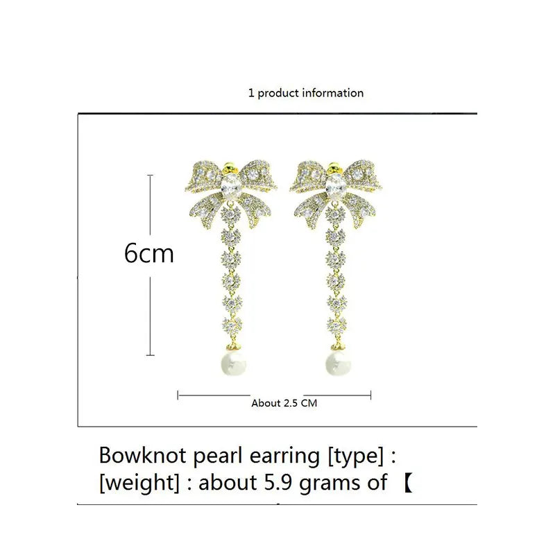 Bowknot Earrings Drop Pearl Shine Korea Silver Needle Earrings