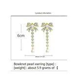 Bowknot Earrings Drop Pearl Shine Korea Silver Needle Earrings