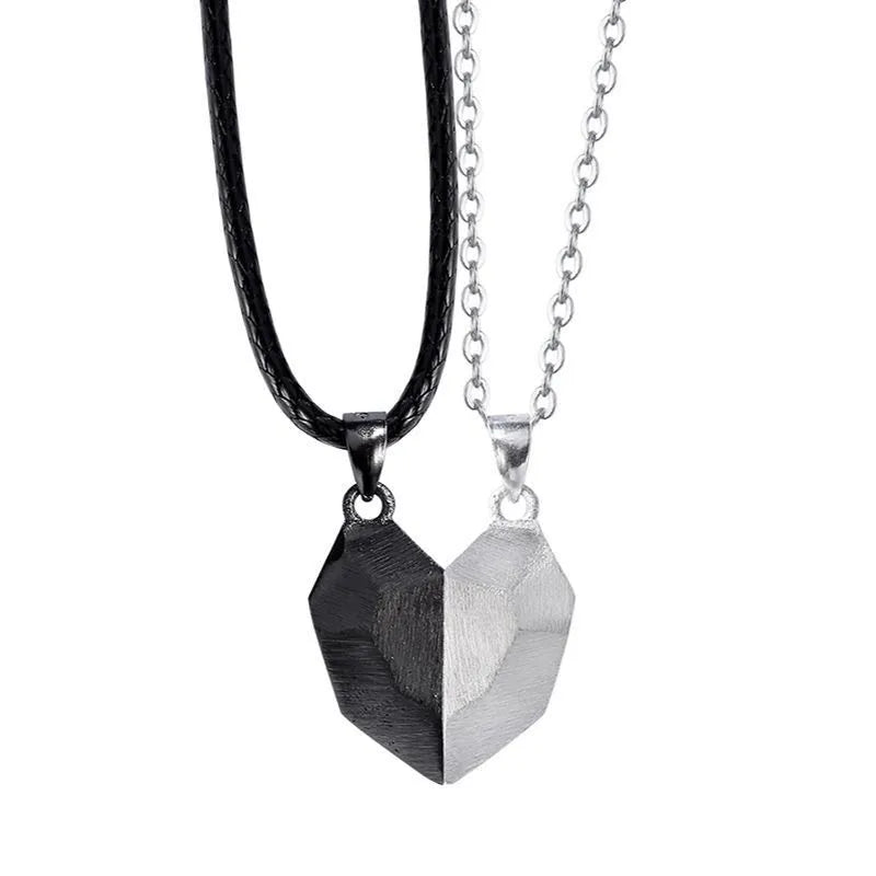 Gothic Punk Magnetic Heart Pendant Necklace For Couple
