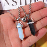 Magnetic Heart Couple Necklace Quartz Crystal Pendant Gift