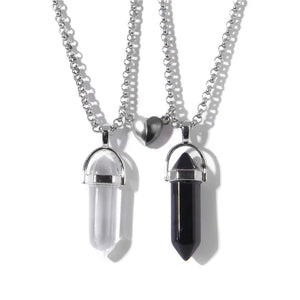 Magnetic Heart Couple Necklace Quartz Crystal Pendant Gift