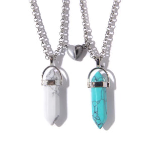 Magnetic Heart Couple Necklace Quartz Crystal Pendant Gift