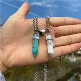 Magnetic Heart Couple Necklace Quartz Crystal Pendant Gift