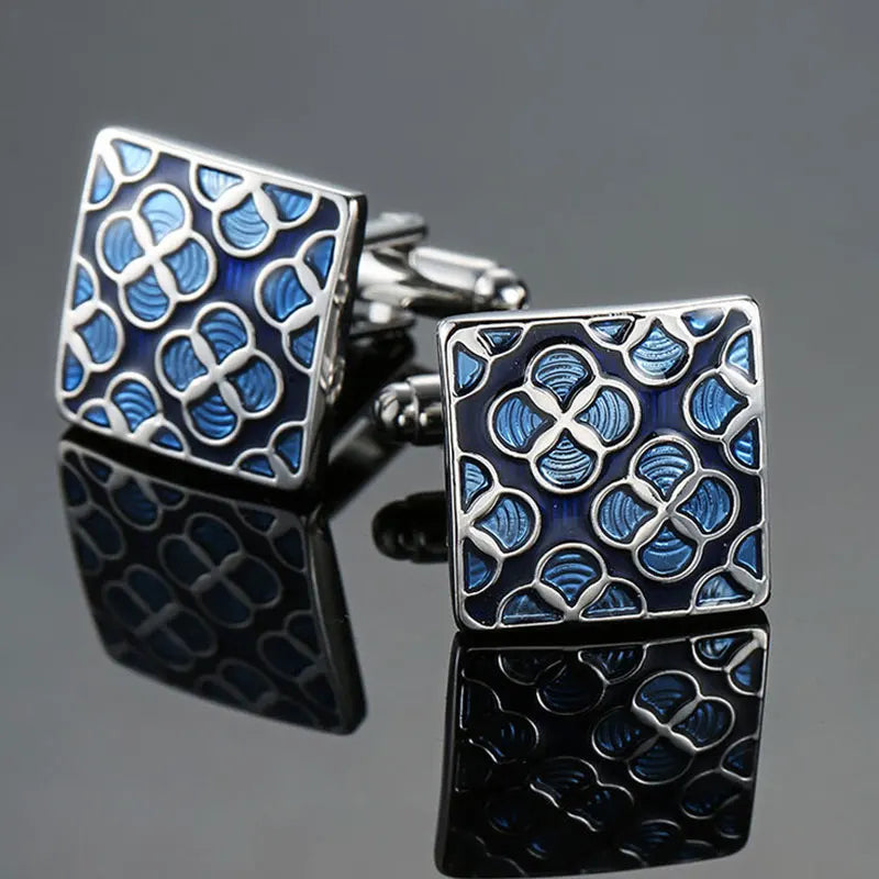 Men's French Cufflinks Retro Pattern Crystal Cuff Button Rhinestone Jewelry