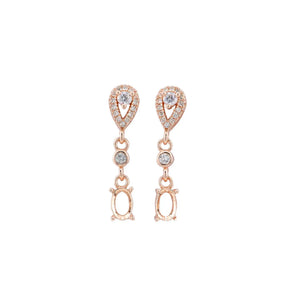 Sterling Silver Oval Studs Earring Settings Rose Plated DIY Supplies