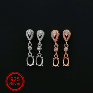Sterling Silver Oval Studs Earring Settings Rose Plated DIY Supplies