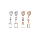 Sterling Silver Oval Studs Earring Settings Rose Plated DIY Supplies