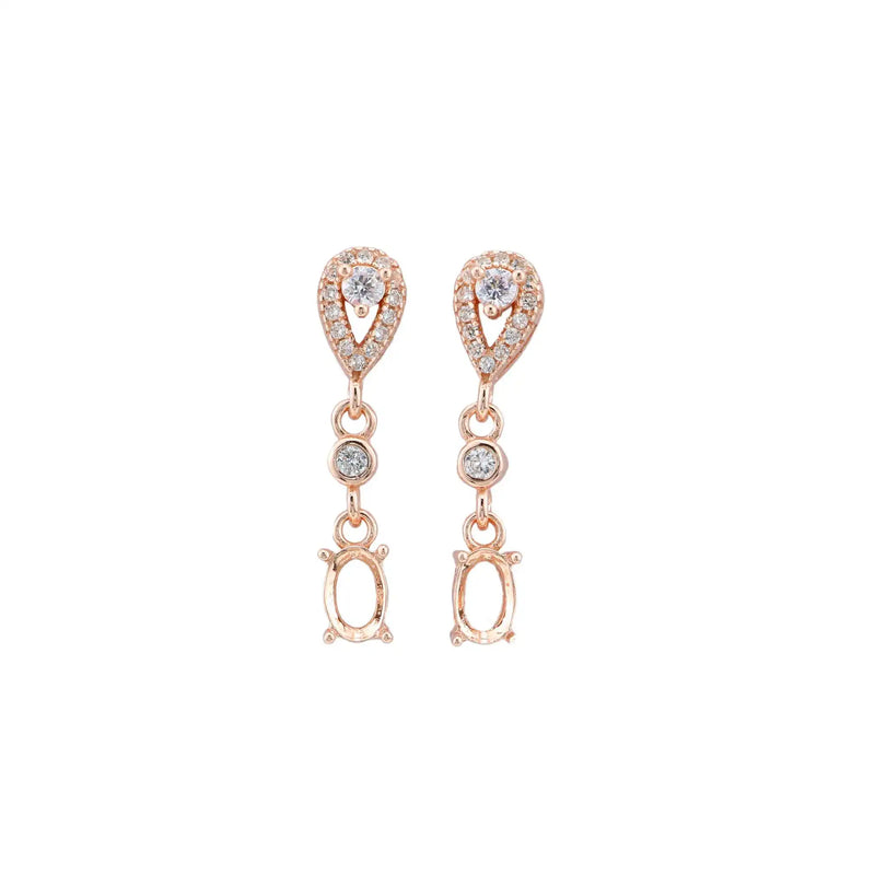Sterling Silver Oval Studs Earring Settings Rose Plated DIY Supplies