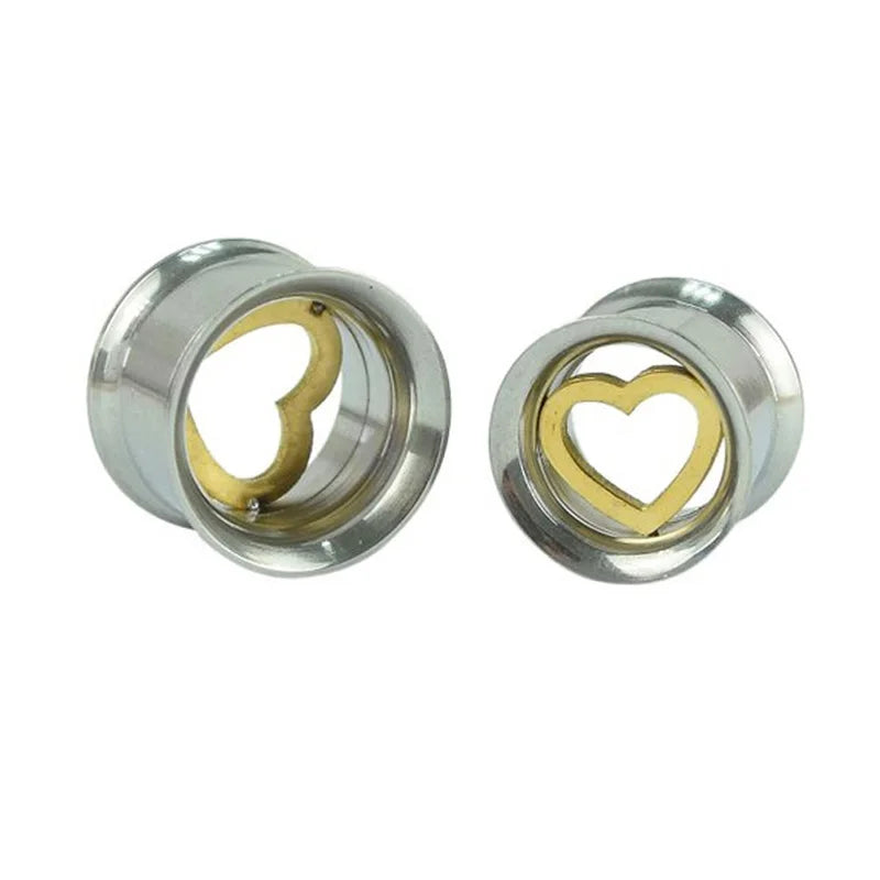 Pink Heart Round Ear Gage 316L Steel Screw Ear Plug Tunnel Piercin