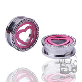 Pink Heart Round Ear Gage 316L Steel Screw Ear Plug Tunnel Piercin