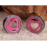 Pink Heart Round Ear Gage 316L Steel Screw Ear Plug Tunnel Piercin