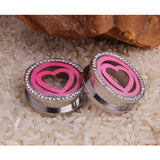 Pink Heart Round Ear Gage 316L Steel Screw Ear Plug Tunnel Piercin